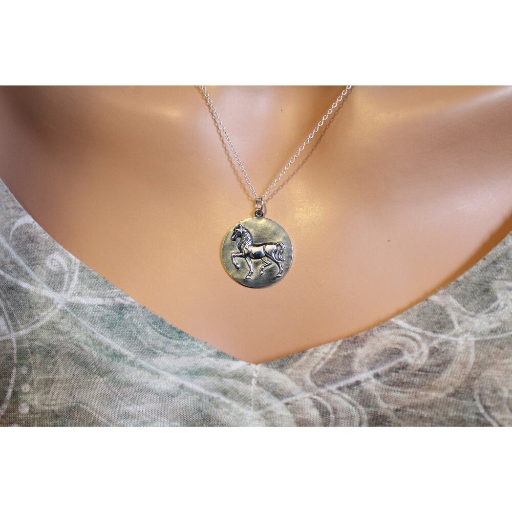 Sterling Silver Prancing Horse Pendant Necklace, Silver Prancing Horse Necklace